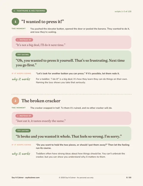 Script page from the Tantrums & Meltdowns chapter